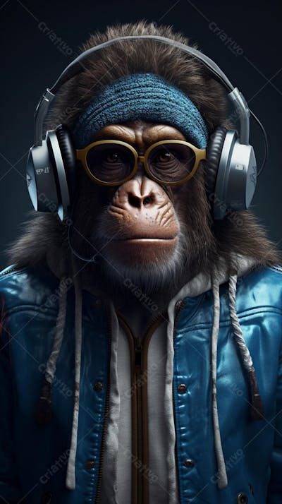 Wallpaper de Macaco Estiloso com Fone de Ouvido e Jaqueta de Couro