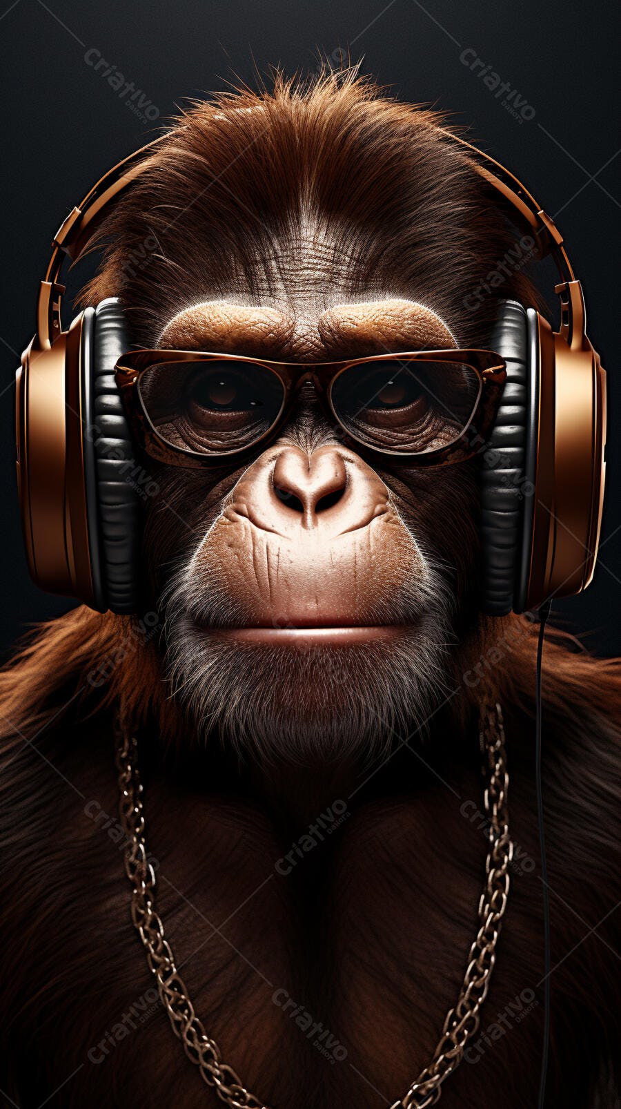 Macaco estiloso com fone de ouvido