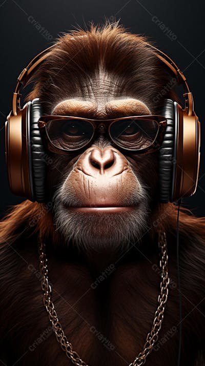 Wallpaper de Macaco Estiloso com Fone de Ouvido e Jaqueta de Couro