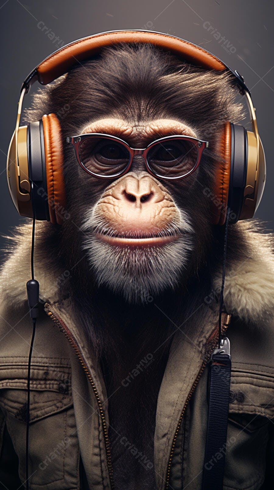 Macaco com óculos e fones de ouvido