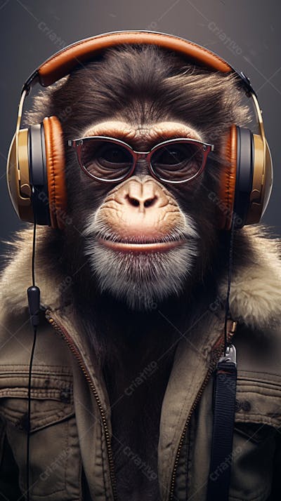 Wallpaper de Macaco Estiloso com Fone de Ouvido e Jaqueta de Couro