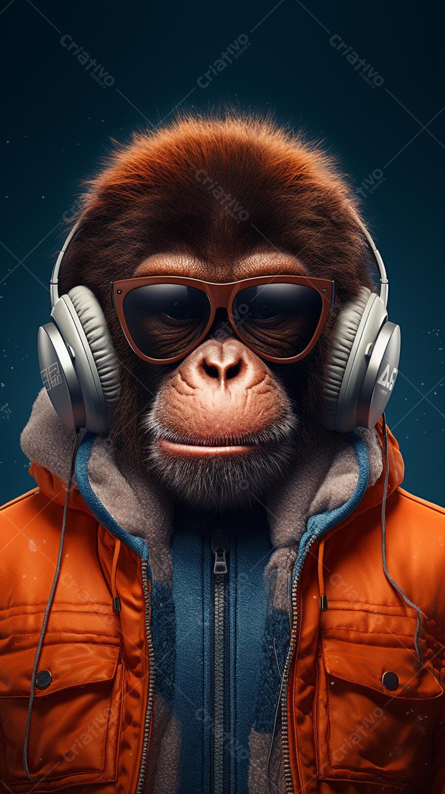 Chimpanzé estiloso ouvindo música