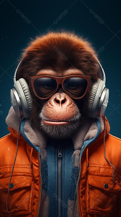 Wallpaper de Macaco Estiloso com Fone de Ouvido e Jaqueta de Couro