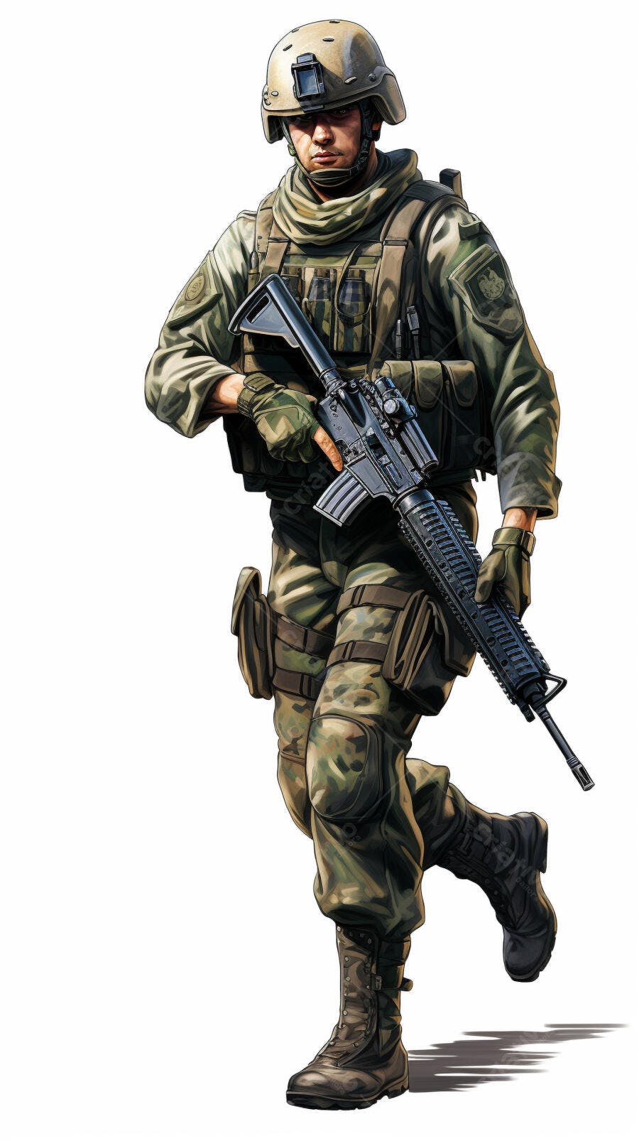 Soldado em ação camuflagem militar