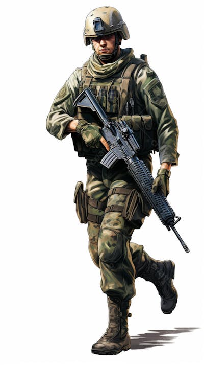 Soldado em Ação - Ilustração Militar Realista em Aquarela