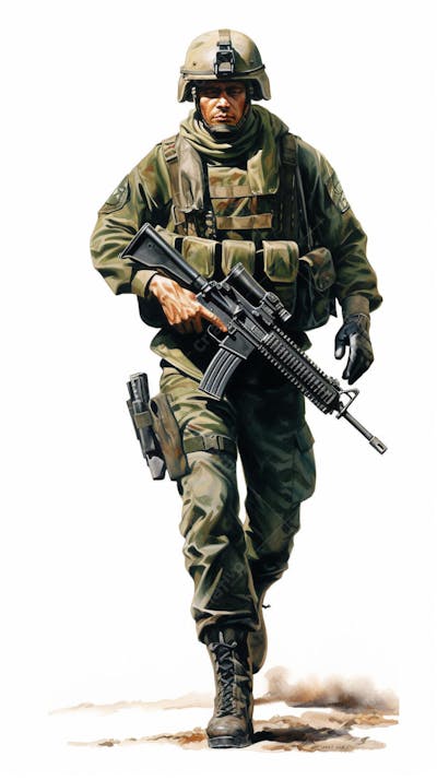Soldado em Ação - Ilustração Militar Realista em Aquarela