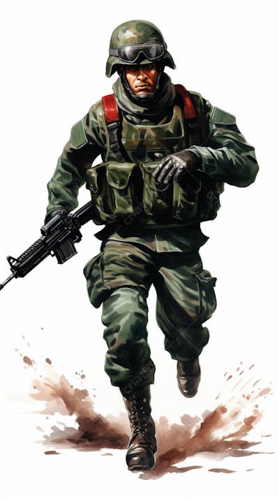 Soldado em Ação - Ilustração Militar Realista em Aquarela