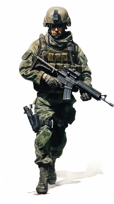Soldado em Ação - Ilustração Militar Realista em Aquarela