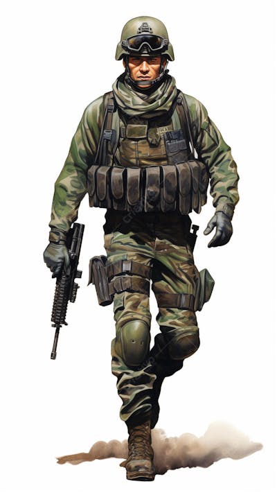 Soldado em Ação - Ilustração Militar Realista em Aquarela