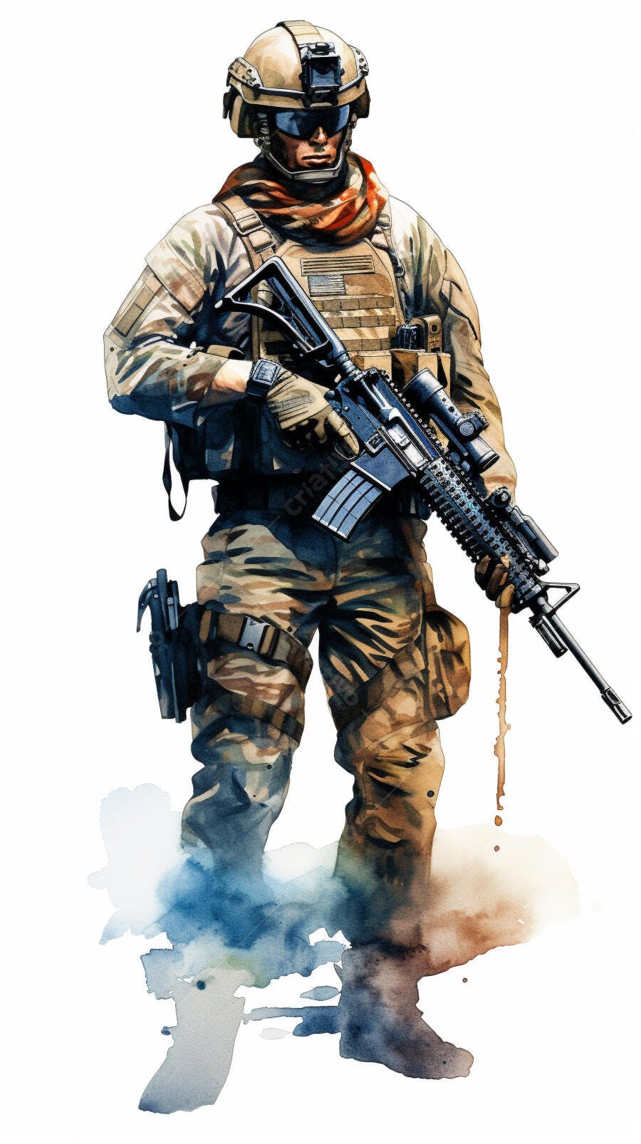 Soldado com rifle em uniforme camuflado