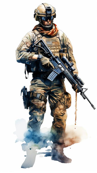 Soldado em Ação - Ilustração Militar Realista em Aquarela