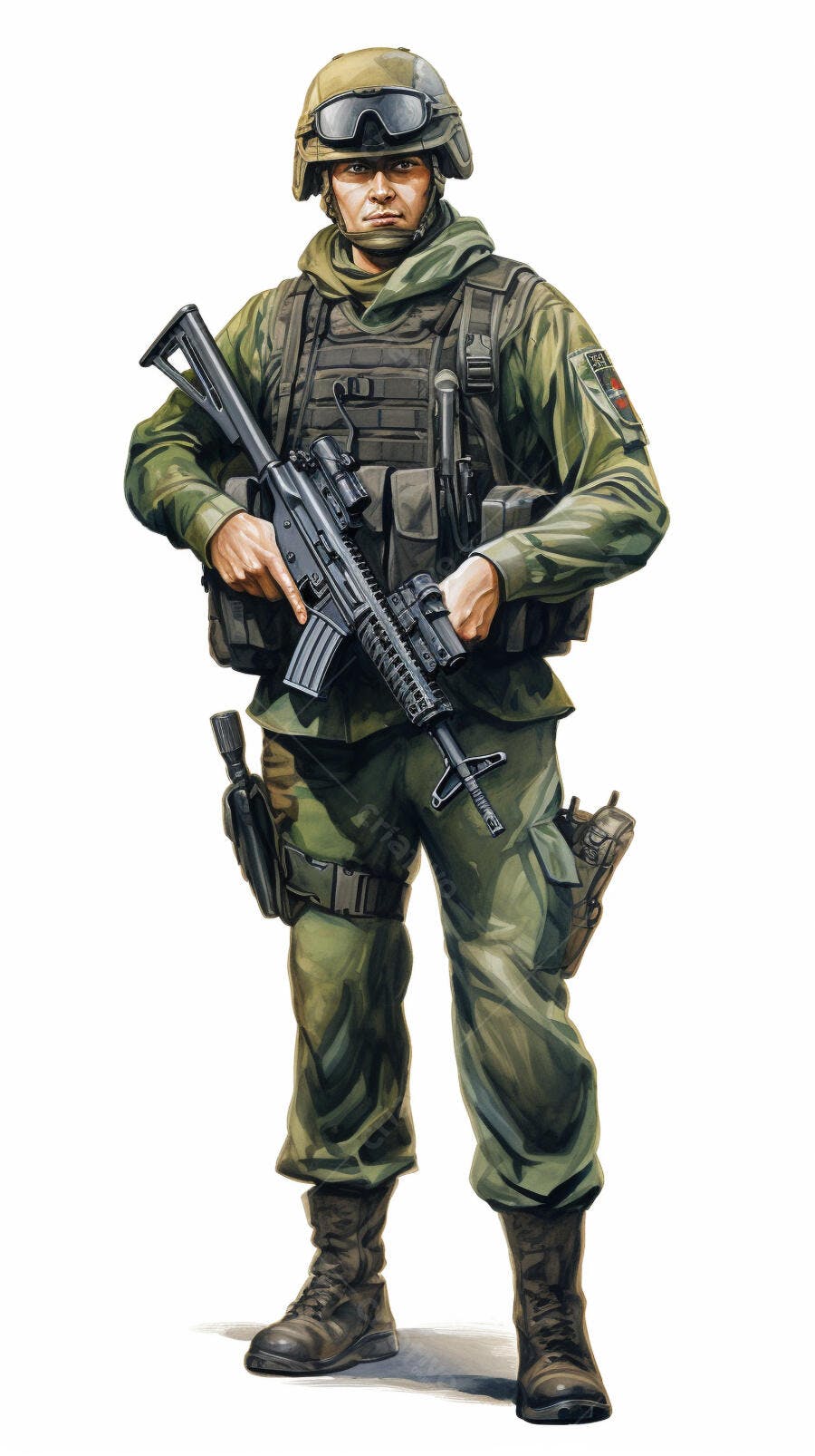 Soldado em uniforme militar verde