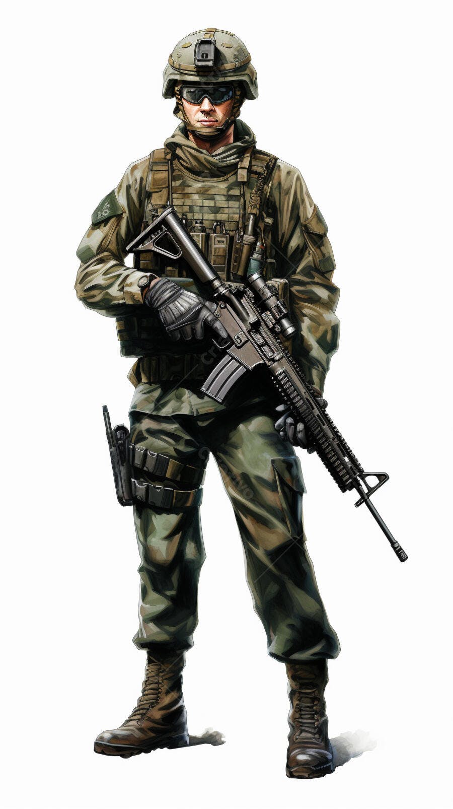 Soldado em uniforme camuflado com rifle