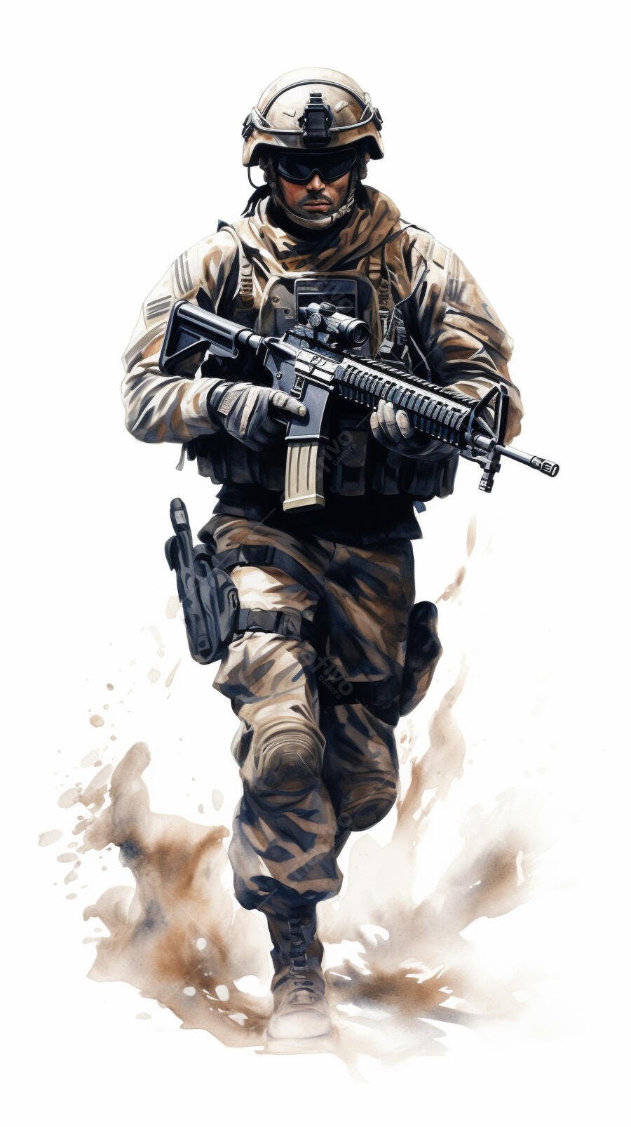 Soldado em ação camuflado marrom