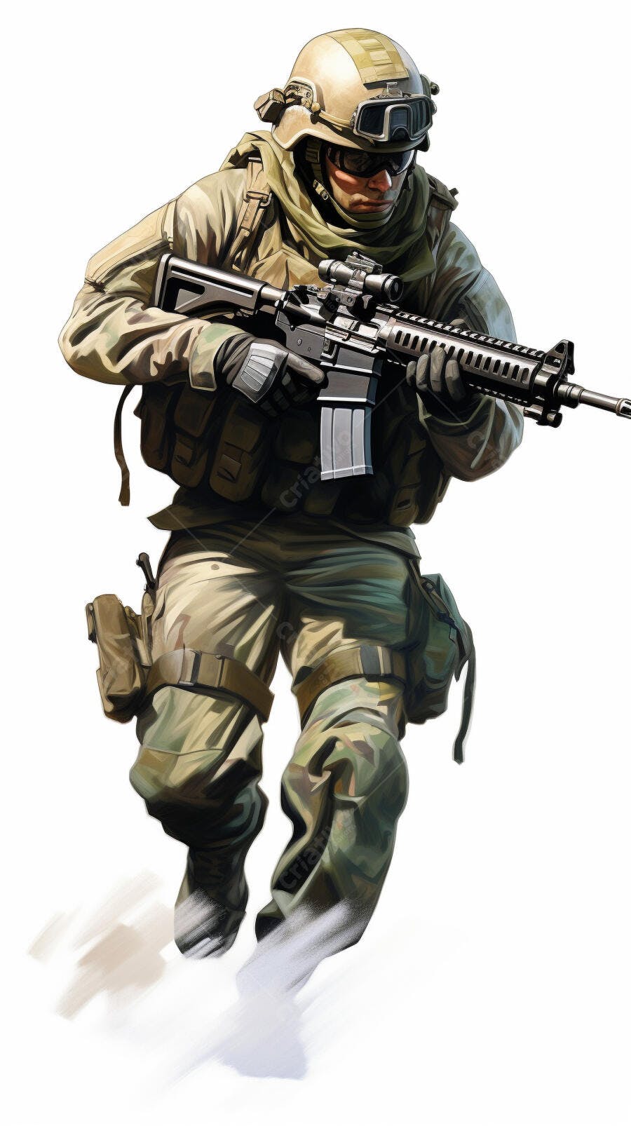 Soldado em ação camuflado bege e verde