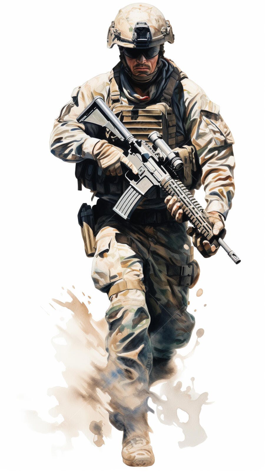 Soldado em patrulha camuflagem desértica