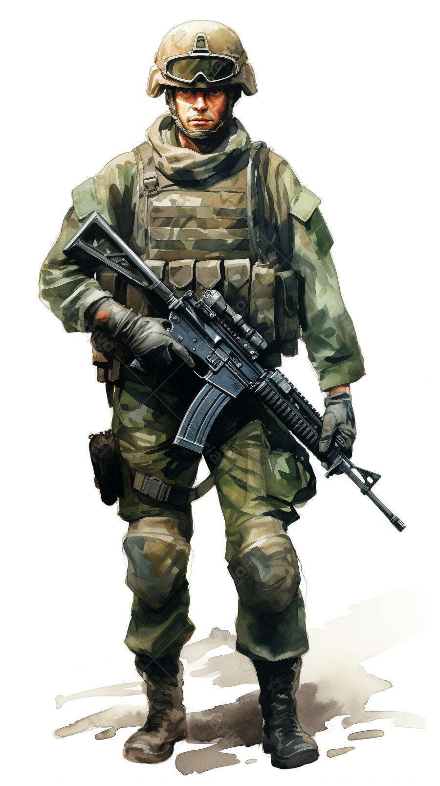 Soldado em uniforme camuflado com rifle