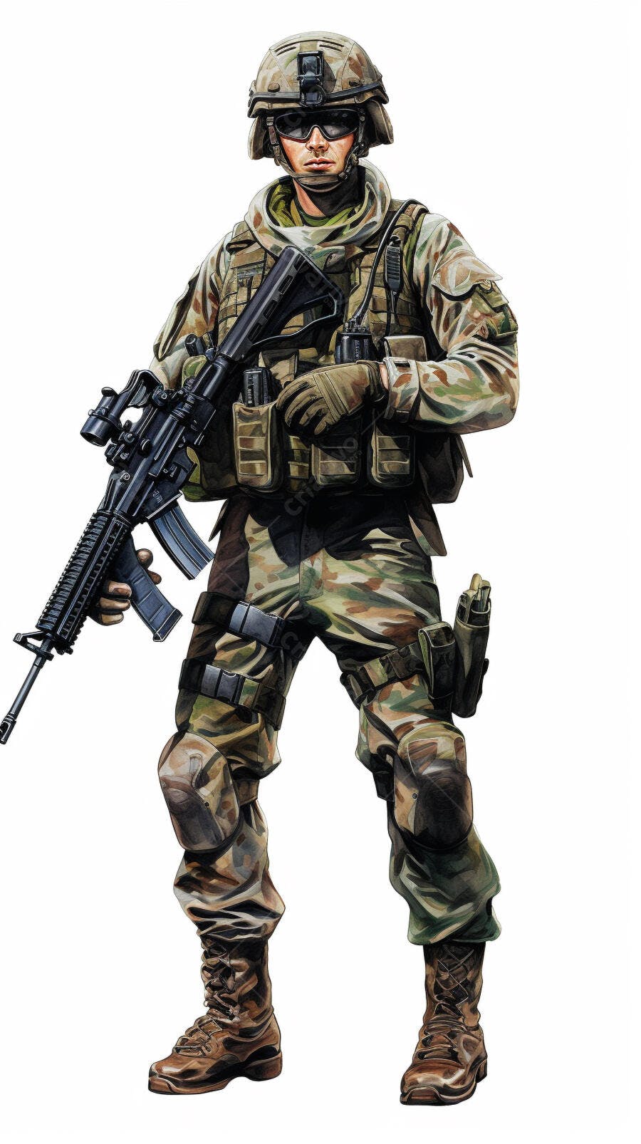 Soldado em uniforme camuflado com fuzil