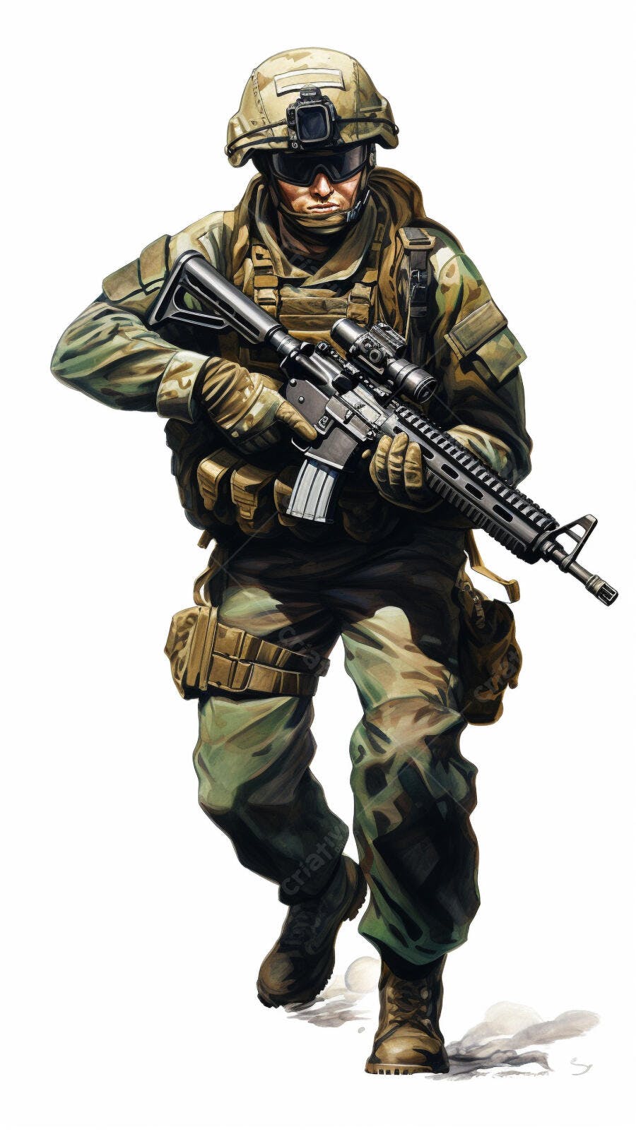 Soldado em patrulha camuflado com rifle