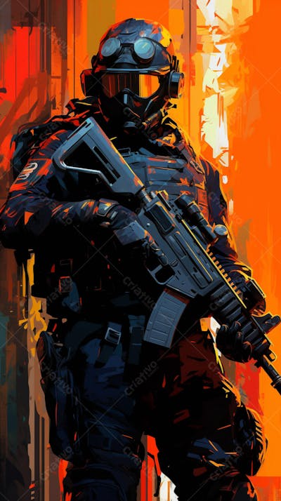 Forças Especiais - Arte Digital Militar em Estilo Futurista