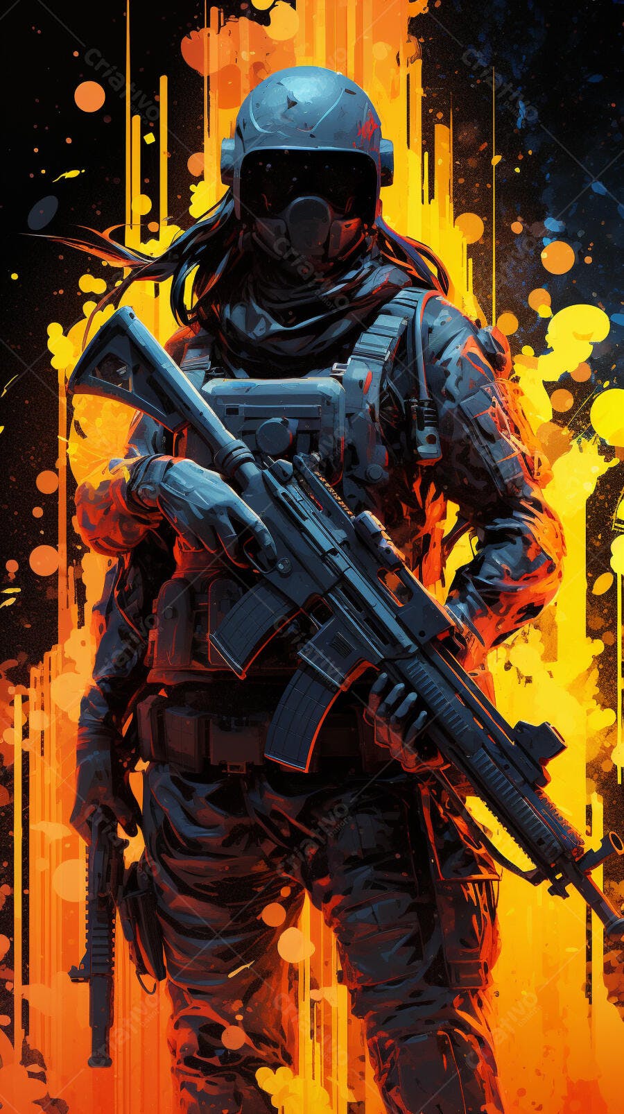 Soldada com rifle fundo laranja