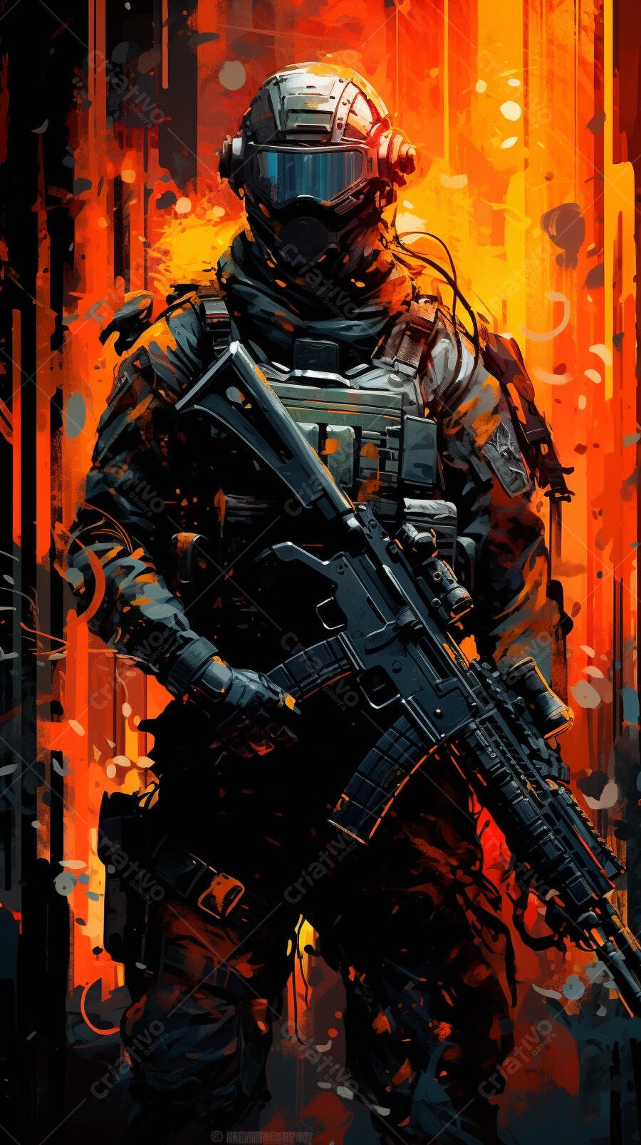 Soldado com rifle fundo laranja