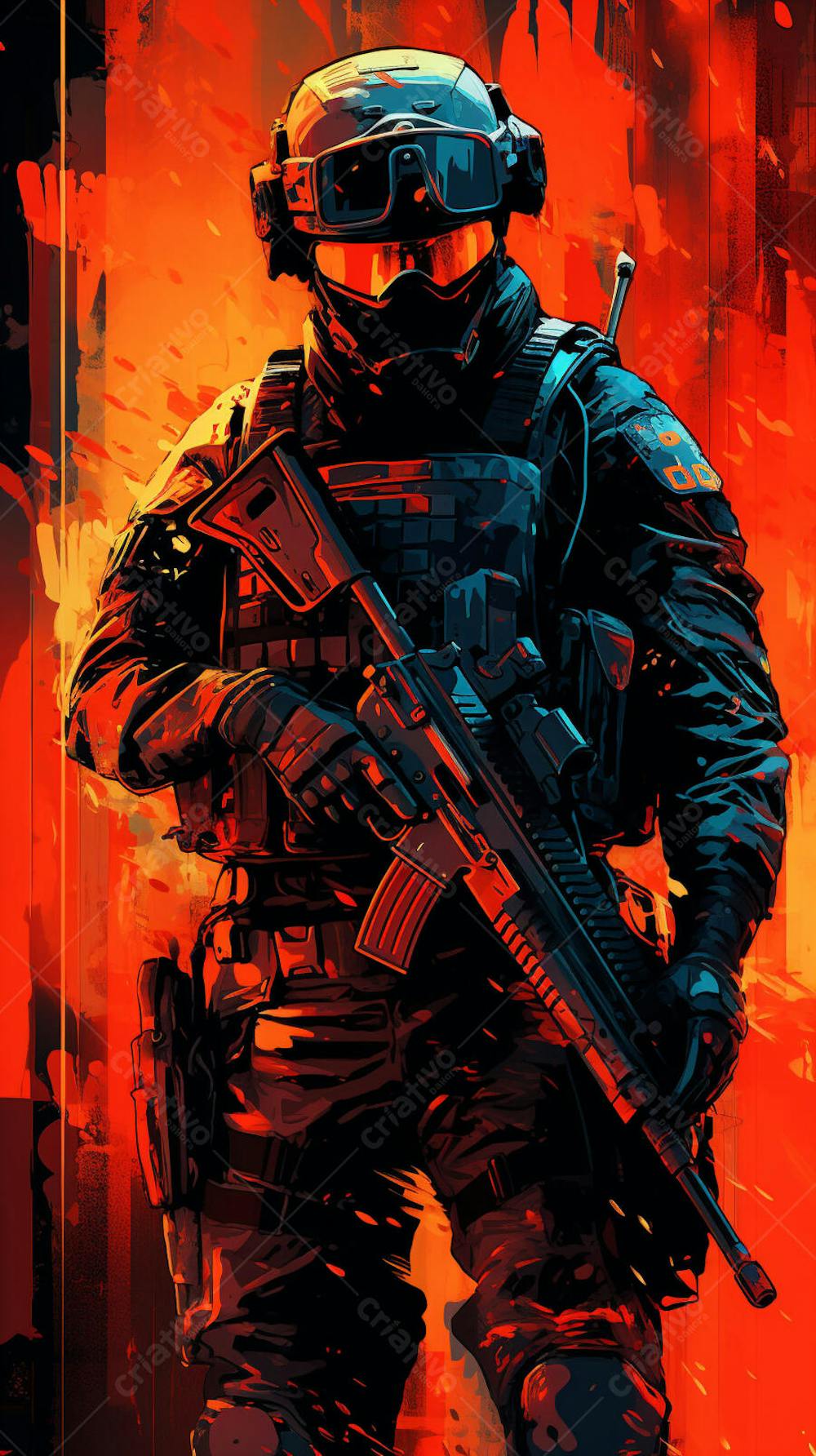 Forças Especiais - Arte Digital Militar em Estilo Futurista