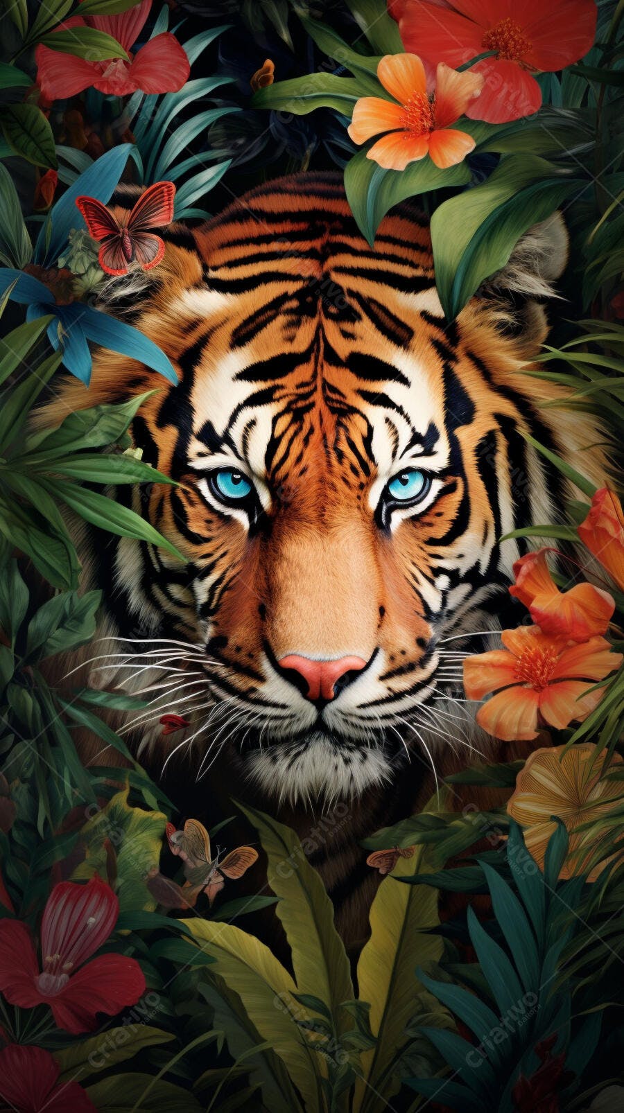 Tigre Olhos Azuis na Selva Tropical