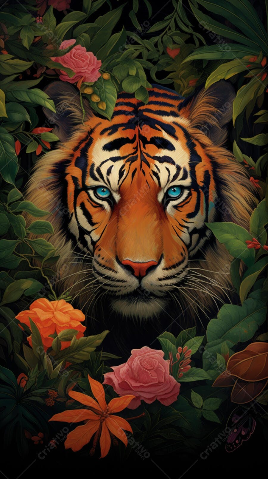 Tigre Olhos Azuis em Jardins Tropicais