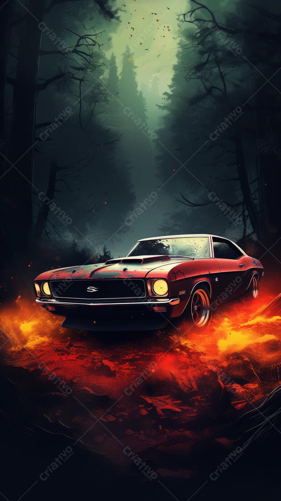 Muscle Car em Floresta Sombria