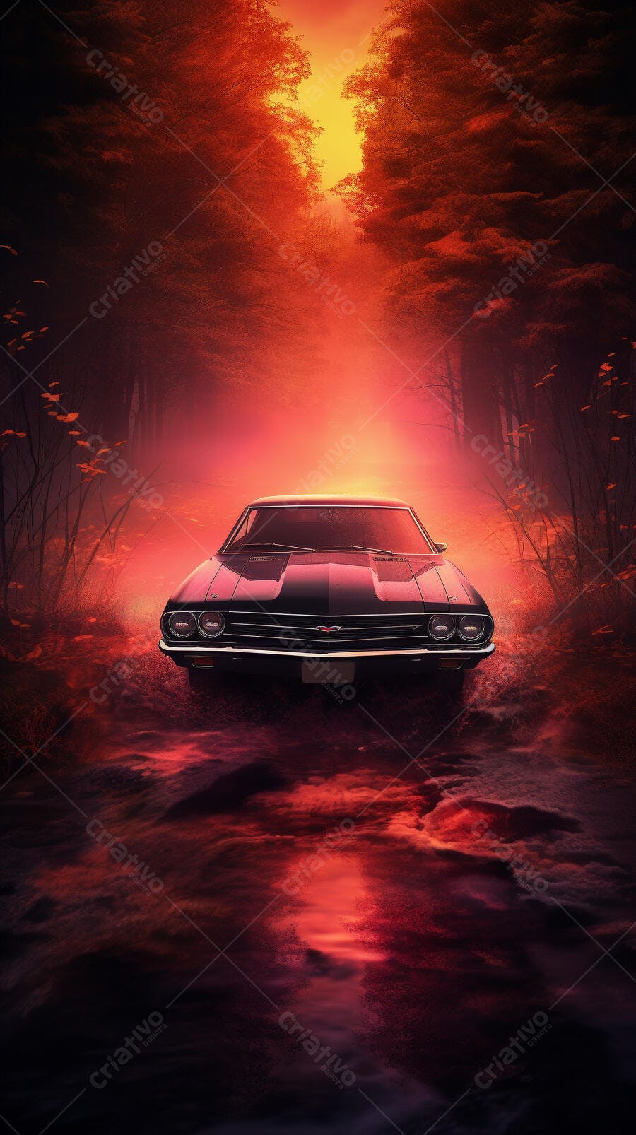 Muscle Car em Estrada de Outono