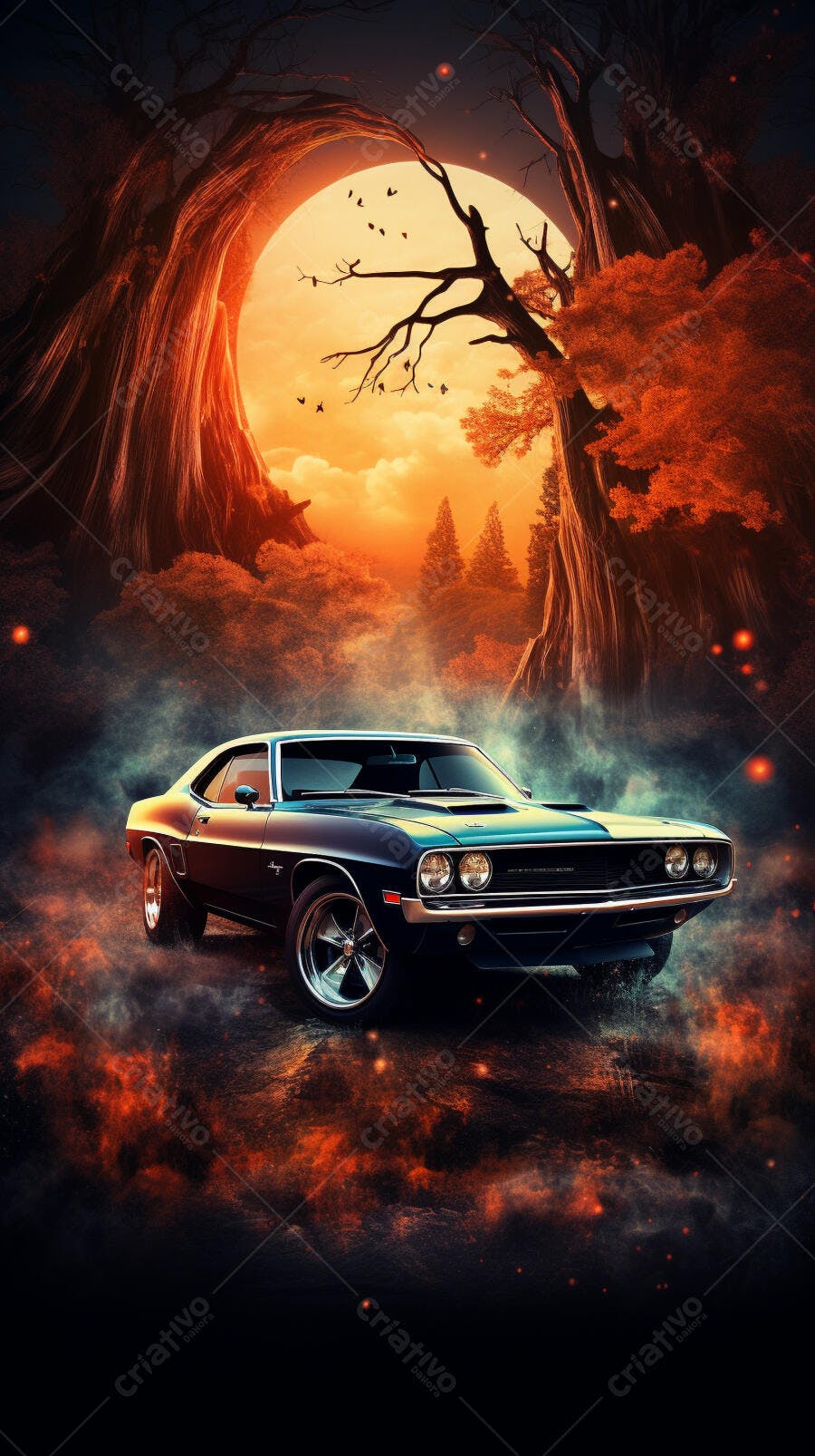 Muscle Car em Paisagem Sombria