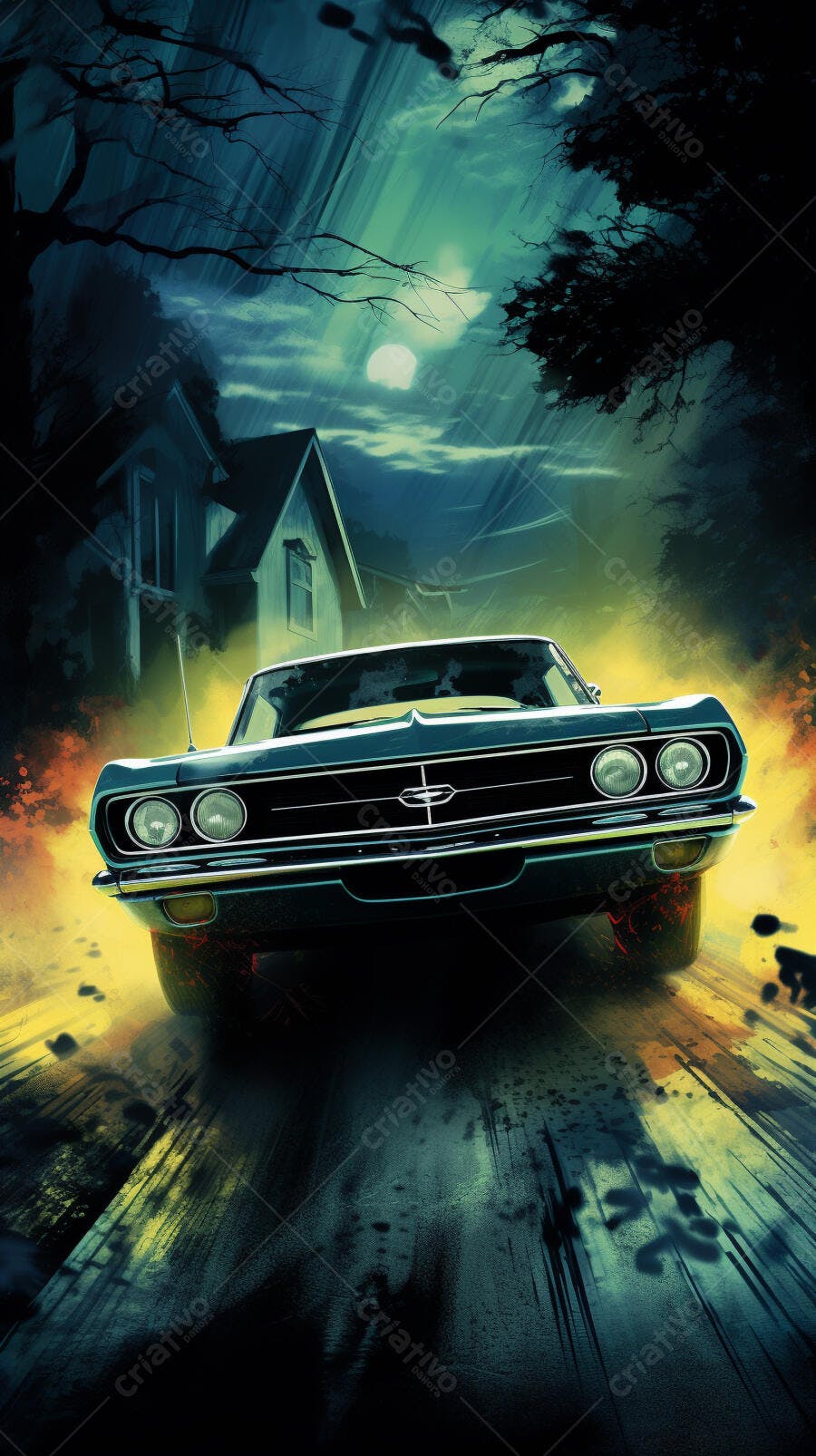 Muscle Car Noturno Estrada Escuro