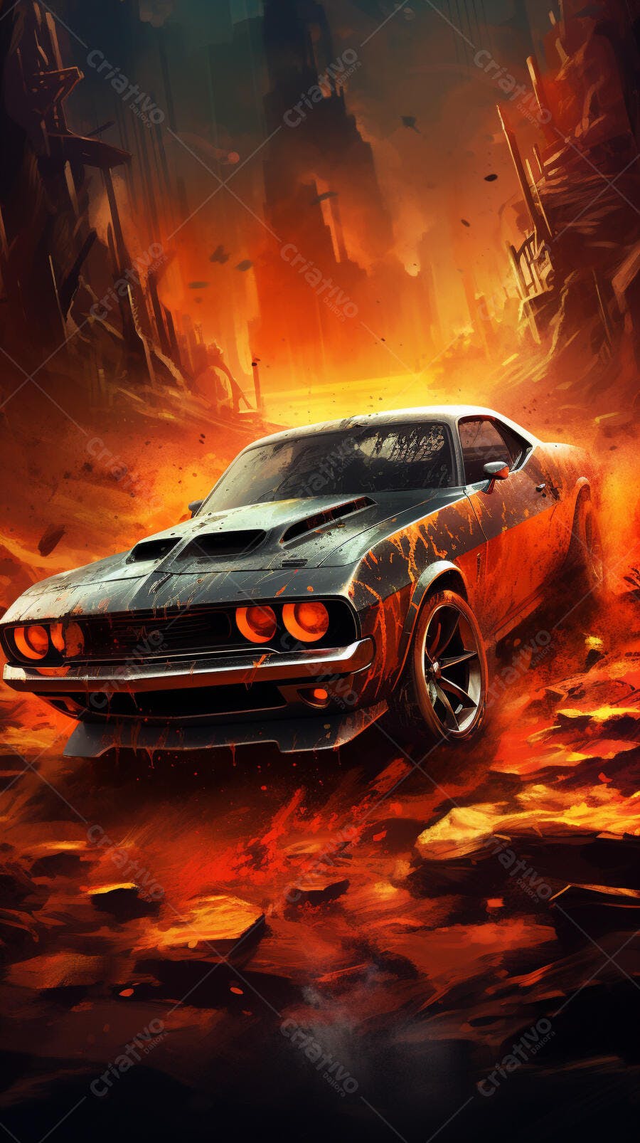 Muscle Car em cenário pós-apocalíptico