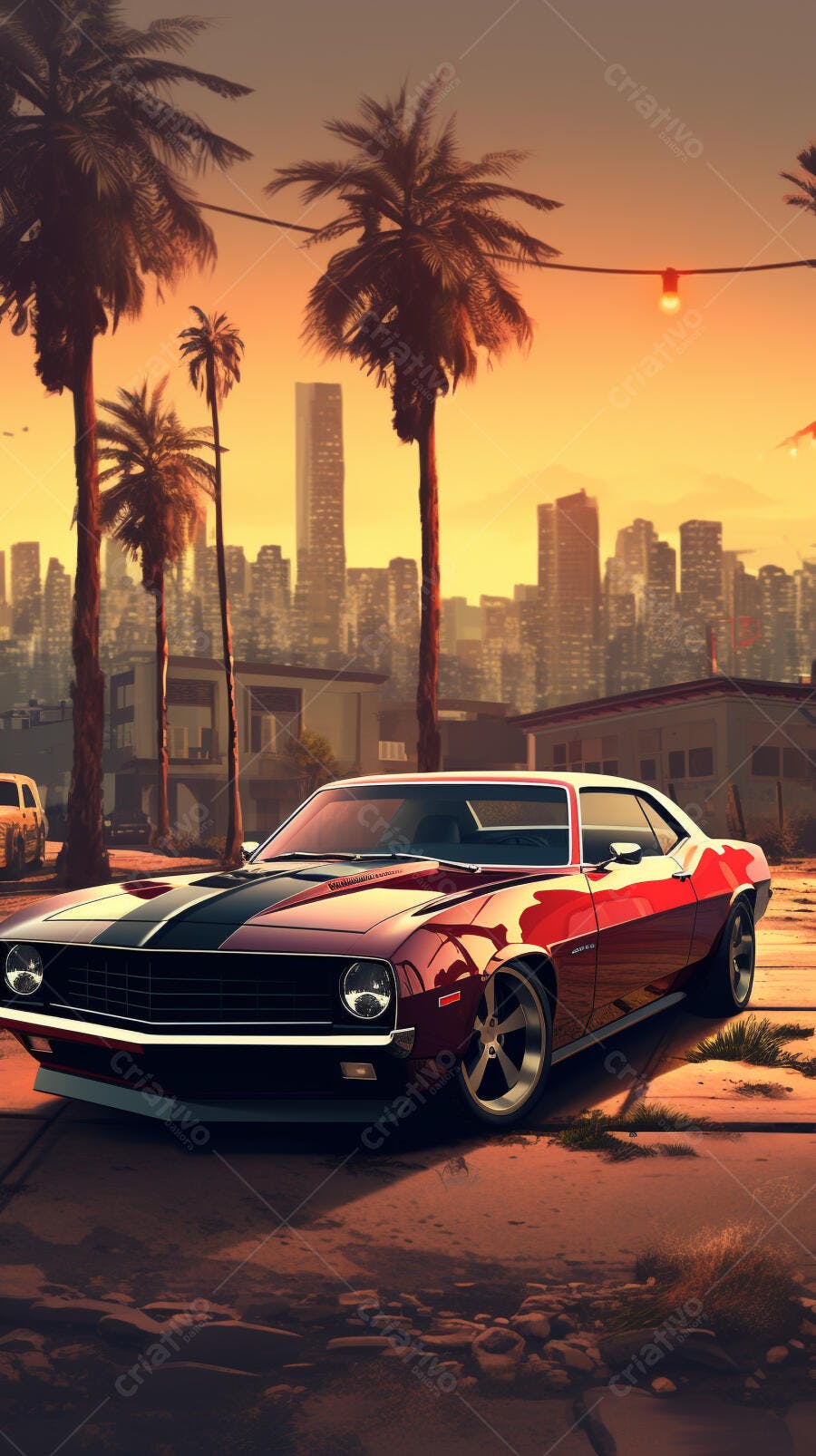 Chevrolet Camaro Vermelho no Pôr do Sol