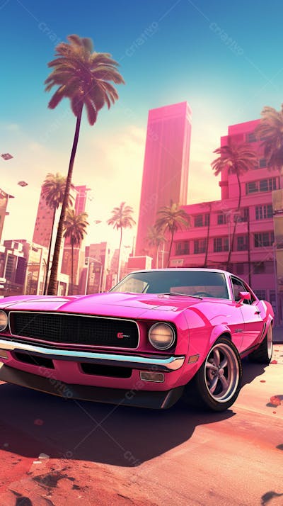 Muscle Car Clássico nas Ruas de Miami - Ícone da Cultura Automotiva