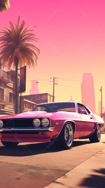 Muscle Car Clássico nas Ruas de Miami - Ícone da Cultura Automotiva
