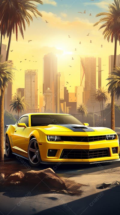 Muscle Car Clássico nas Ruas de Miami - Ícone da Cultura Automotiva