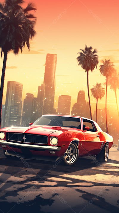 Muscle Car Clássico nas Ruas de Miami - Ícone da Cultura Automotiva