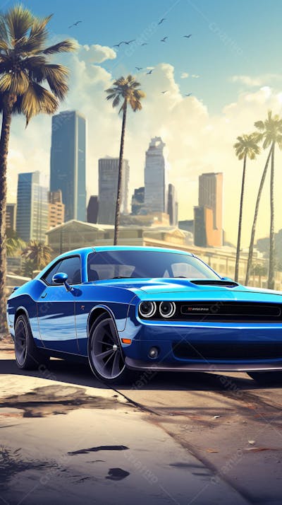 Muscle Car Clássico nas Ruas de Miami - Ícone da Cultura Automotiva