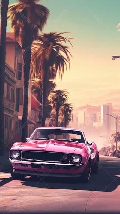 Muscle Car Clássico nas Ruas de Miami - Ícone da Cultura Automotiva
