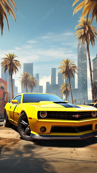Muscle Car Clássico nas Ruas de Miami - Ícone da Cultura Automotiva