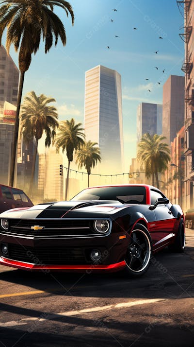 Muscle Car Clássico nas Ruas de Miami - Ícone da Cultura Automotiva