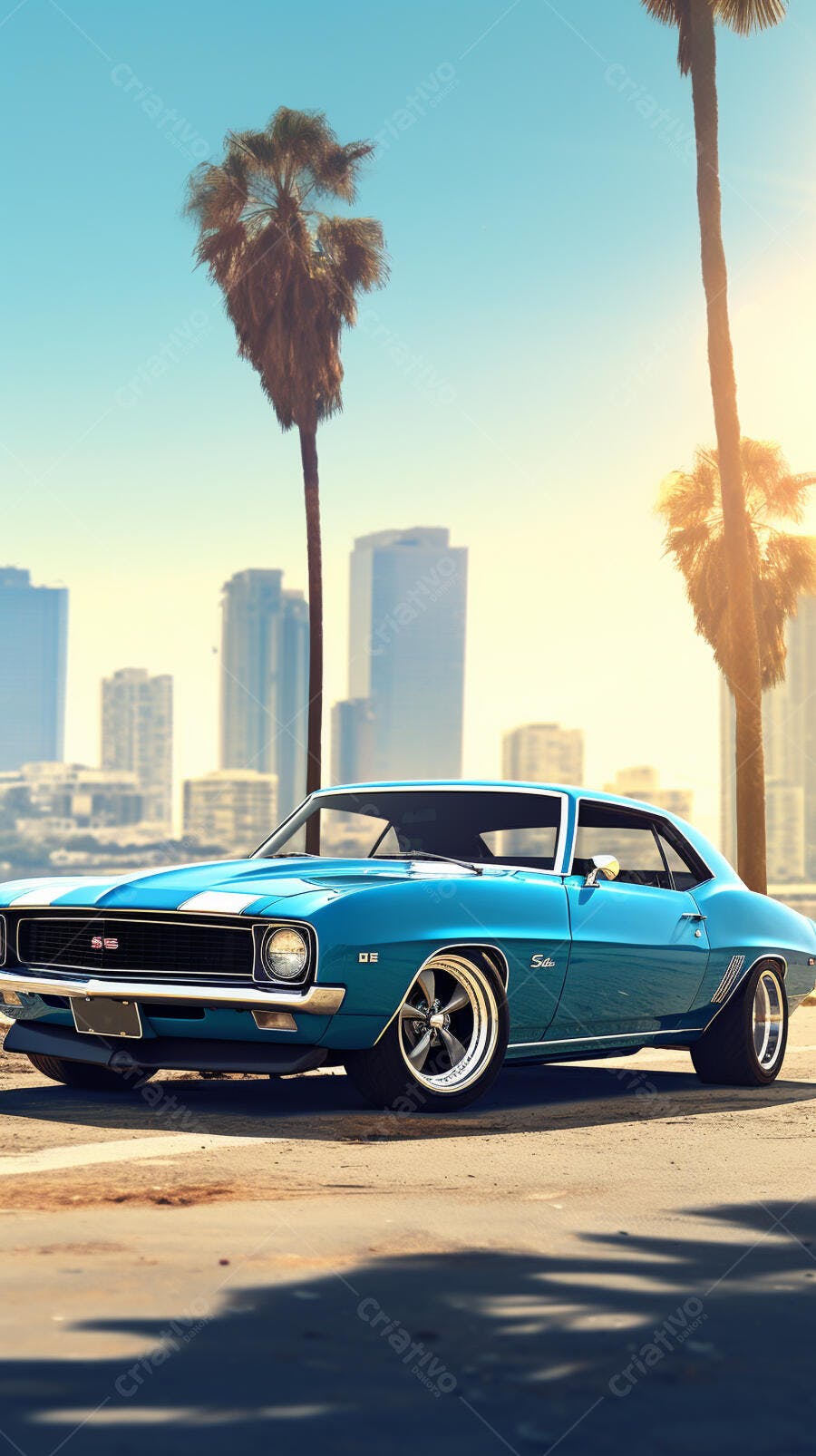 Chevrolet Camaro Azul em paisagem urbana