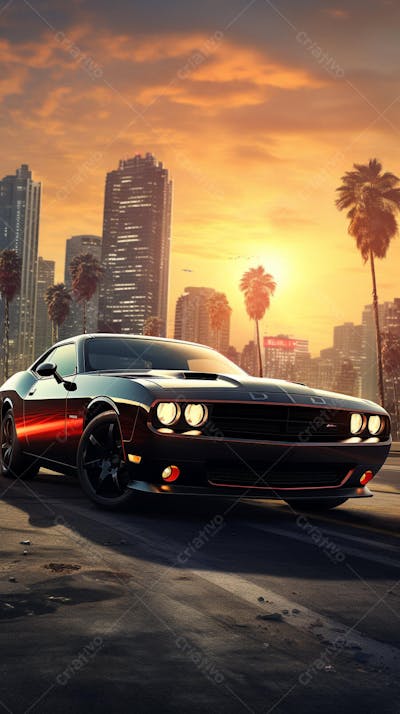 Muscle Car Clássico nas Ruas de Miami - Ícone da Cultura Automotiva