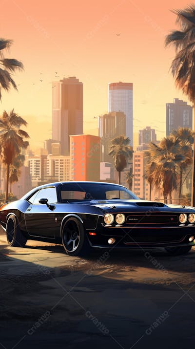 Muscle Car Clássico nas Ruas de Miami - Ícone da Cultura Automotiva