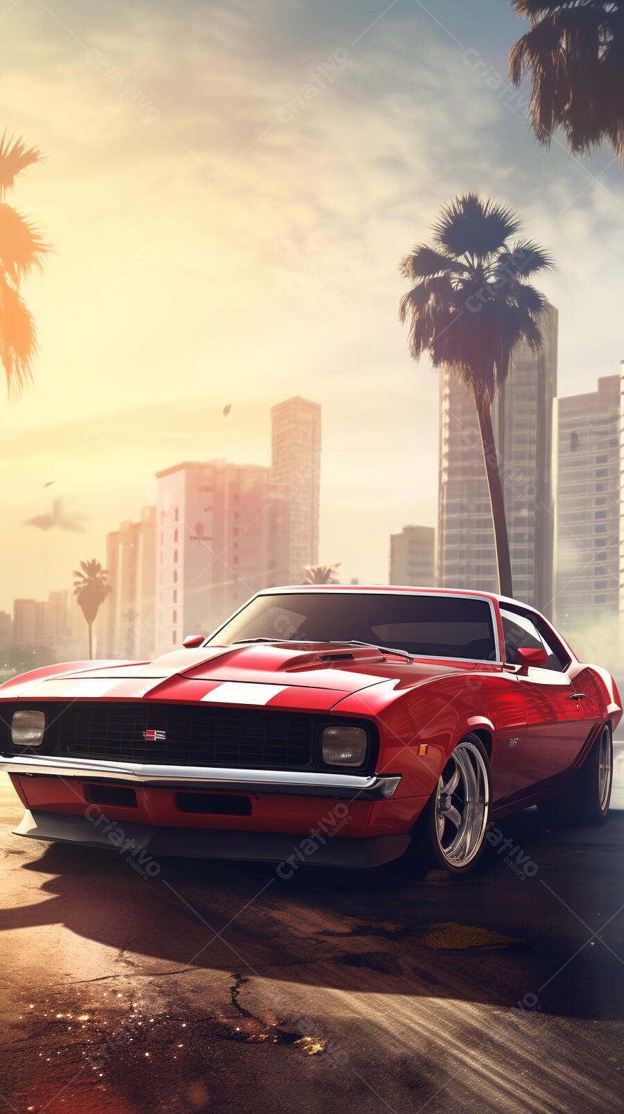 Chevrolet Camaro Vermelho ao Pôr do Sol