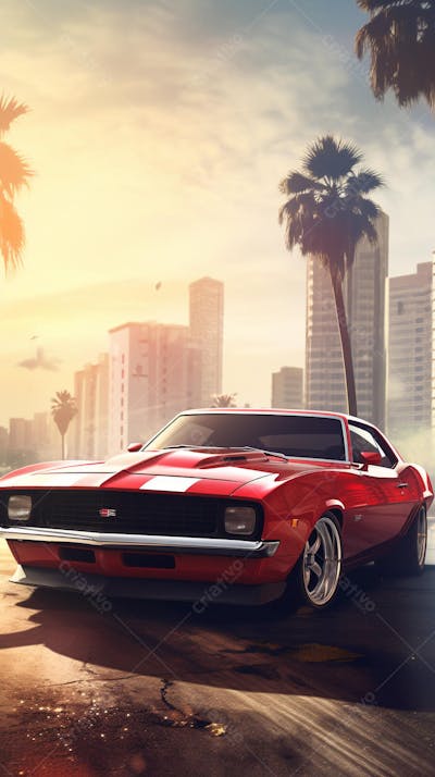 Muscle Car Clássico nas Ruas de Miami - Ícone da Cultura Automotiva