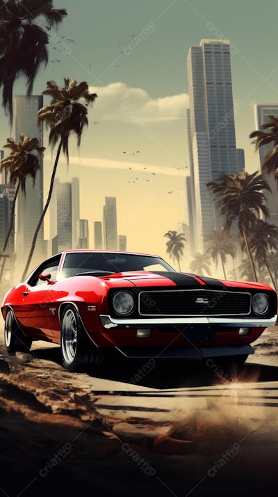 Muscle Car Clássico nas Ruas de Miami - Ícone da Cultura Automotiva