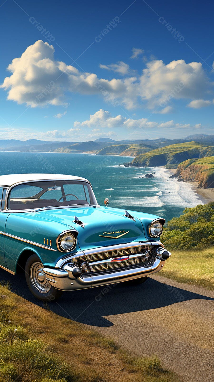 Chevrolet clássico azul beira-mar